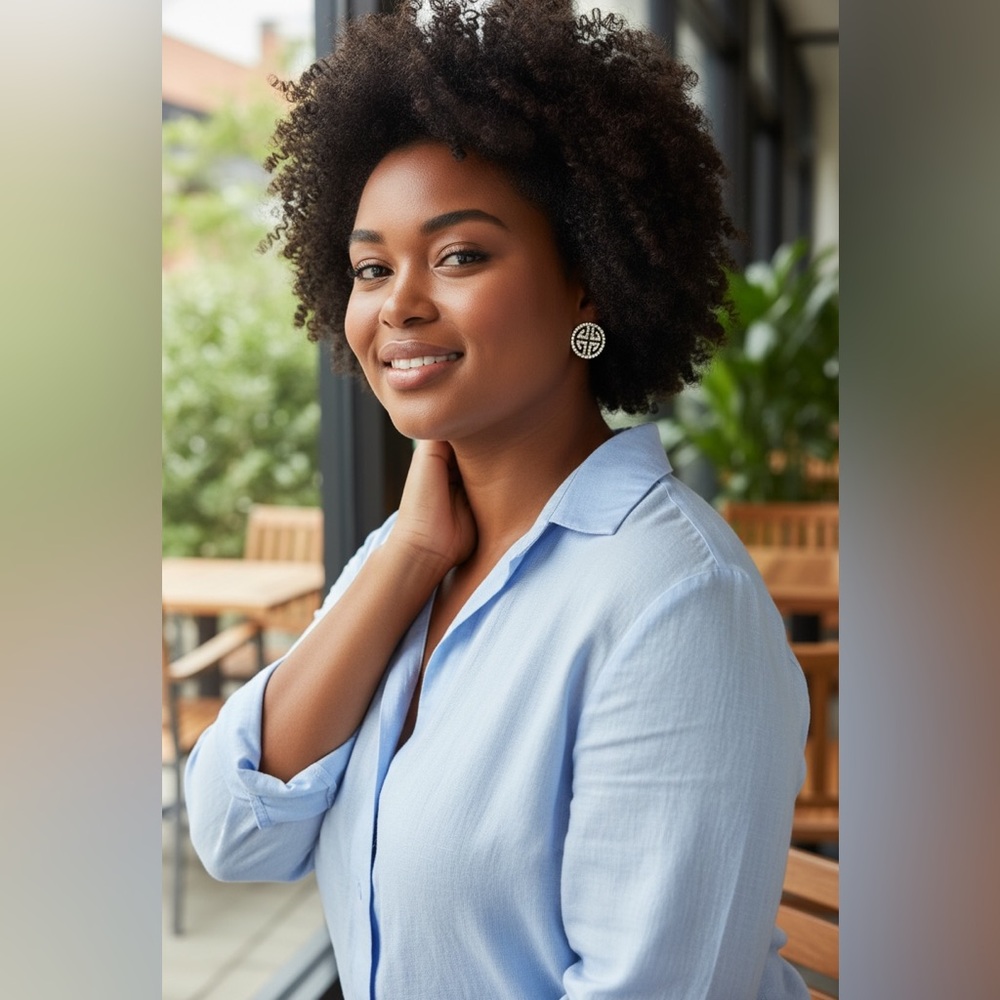 Silver Circular Geometric Stud Earrings - Modern … - image 1